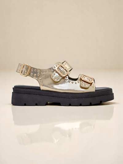 Royalfashion Sandales pour femmes à semelle épaisse avec strass Rocky Chic