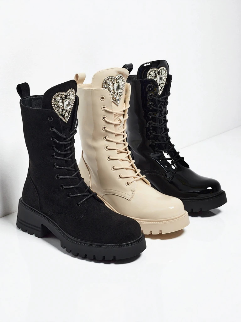 Bottines à lacets en daim écologique pour femmes Emelune