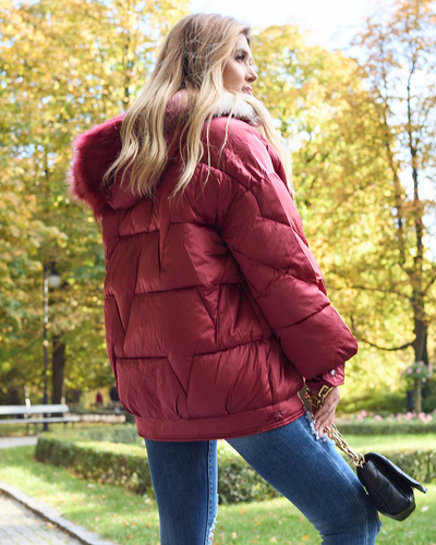 Veste d'hiver pour femme marron avec garniture en duvet synthétique - Vêtements
