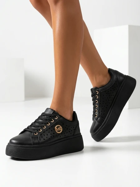 Aurelia Nero - Plateforme noire Royalfashion en cuir écologique, modèle LH201-8