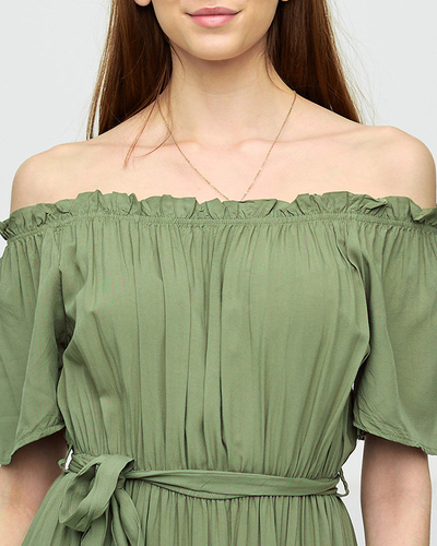 Robe midi femme kaki dos ouvert - Vêtement