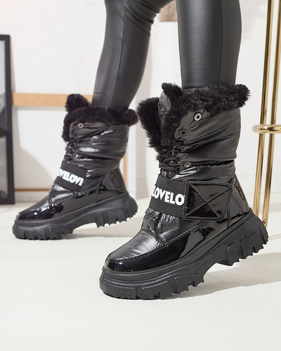 Bottes de neige pour femmes à semelle plate en noir Sapollo- Footwear