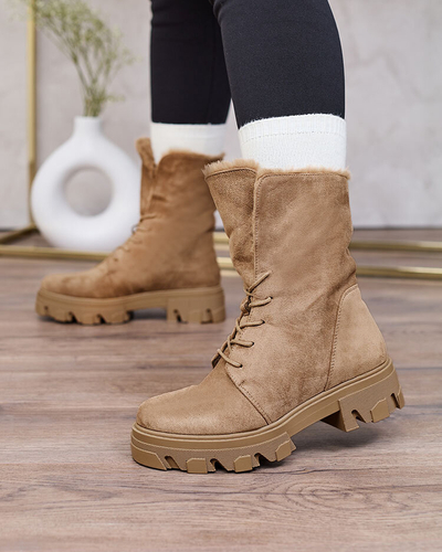 Royalfashion Bottes à lacets pour femmes marron clair Cavenma