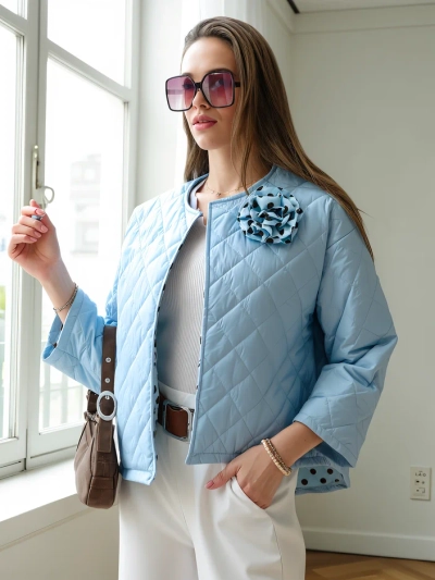 Veste de transition printanière pour femmes Royalfashion avec une doublure à fleurs et à pois