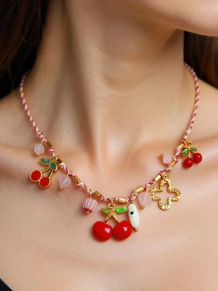 Collier Atena Charm Cherry – amulettes dorées en forme de cerises