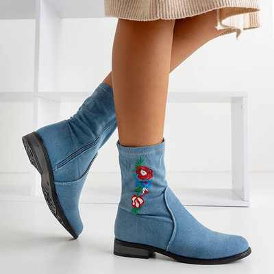 Bottes à talon plat bleues avec broderie Muraja - Footwear