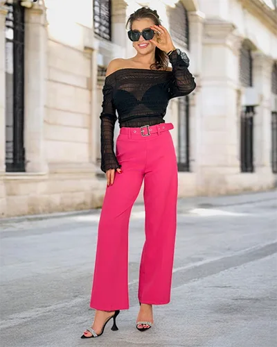 Royalfashion Pantalon large en tissu pour femme