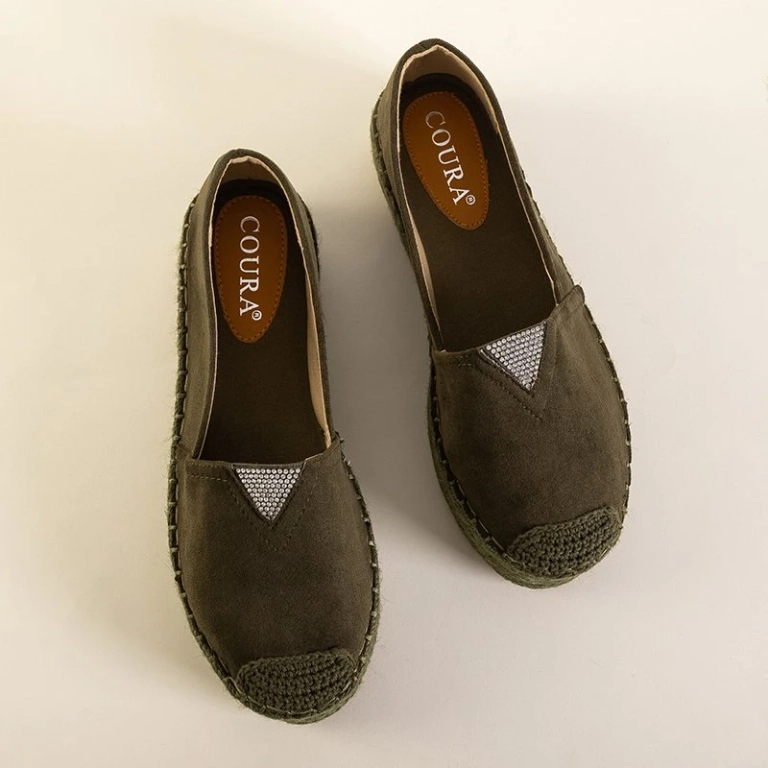 OUTLET Espadrilles femme vert foncé avec oxydes de zirconium Asira - Chaussures