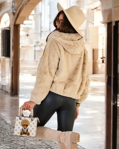 Royalfashion Veste femme beige imitation fourrure