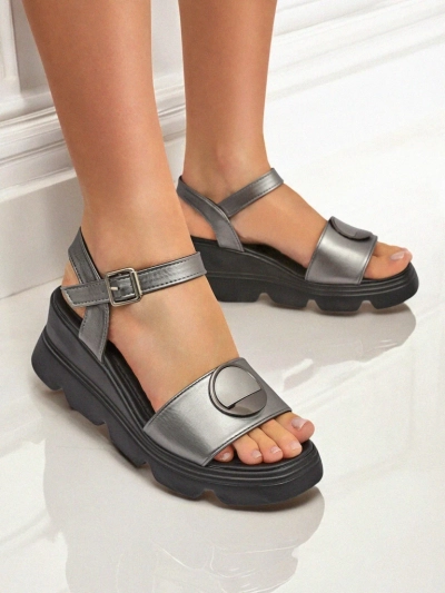 Sandales compensées pour femmes Hera Azzurro en cuir écologique graphite pour l'été