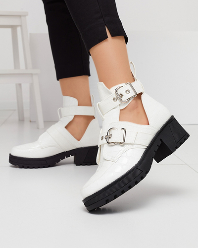 Bottes pour femmes laquées blanches avec découpe et gaufrage Malevib- Footwear