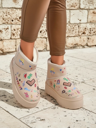 Chaussures Doublées Callisto Angelico avec Dessins Enfantins sur Plateforme Beige