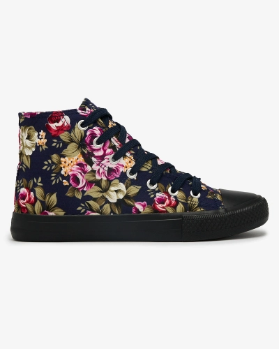 Royalfashion Baskets montantes bleu marine pour femme avec fleurs colorées Soxic