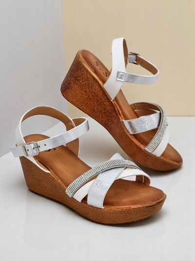 Sandales compensées Royalfashion pour femmes avec des strass et des paillettes Glittera