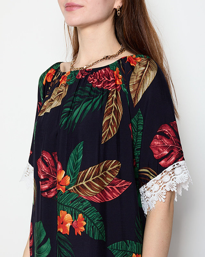 Chemisier femme bleu marine à fleurs GRANDE TAILLE - Vêtements
