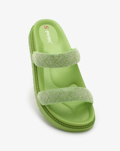 Royalfashion Neon Green Zirconia Sparkle Sliders