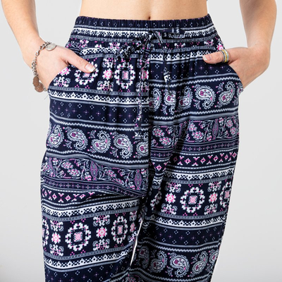 Pantalon femme en tissu bleu marine à motifs GRANDES TAILLES - Vêtements