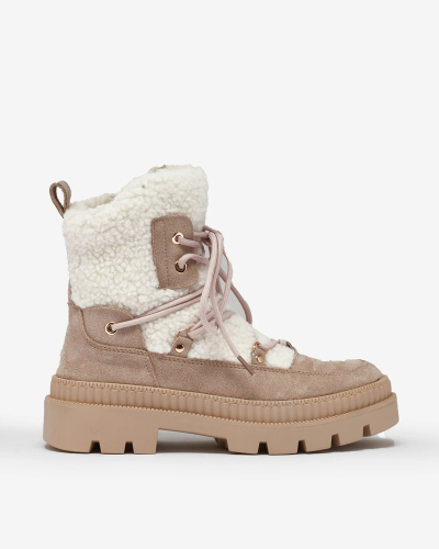 Royalfashion Bottes de trappeur pour femme en peau de mouton marron clair Getatsa
