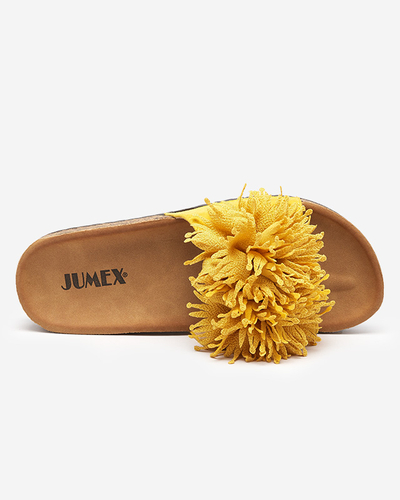 Pantoufles pour femmes avec un ornement en tissu jaune Ailli- Footwear