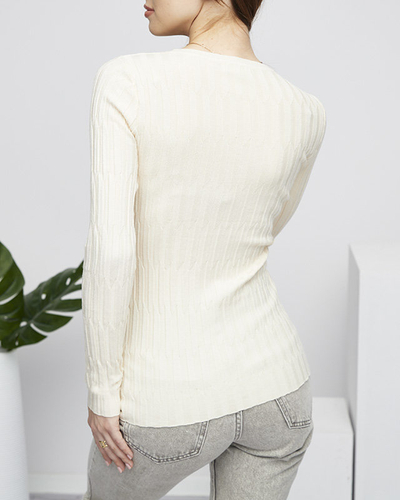 Pull femme beige côtelé - Vêtements