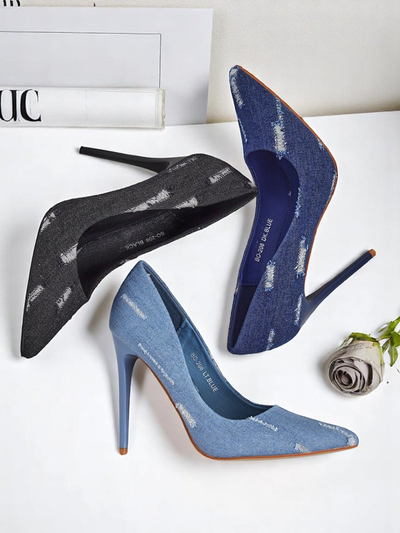 Royalfashion Escarpins à talons hauts pour femme en denim chic