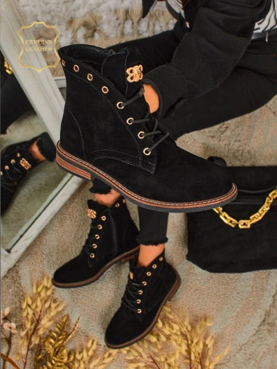 Bottines pour femmes Aurelia Romano en daim naturel - marron, avec fourrure