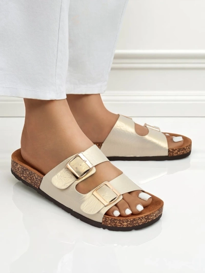 Sandales pour femmes dorées Ariadne Eco avec semelle plate pour l'été