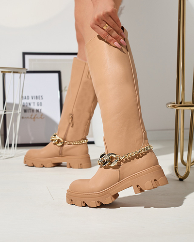 Bottines marron pour femmes avec une chaîne Sudzi- Footwear
