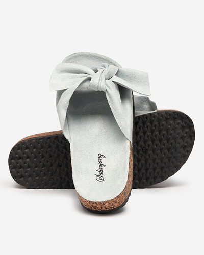 Pantoufles bleues en daim écologique pour femmes avec un nœud Ewerka - Footwear