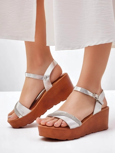 Sandales compensées pour femmes Royalfashion avec strass et paillettes Aurora Glow