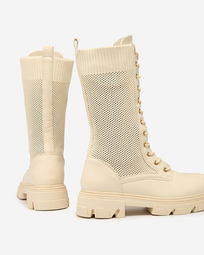 Royalfashion Bottes ajourées à lacets crème pour femme Buhomias