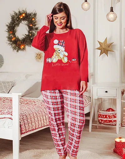 Pyjamas en coton pour femmes Royalfashion Noël avec un ours TAILLE PLUS