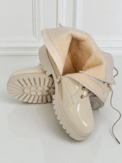 Bottines beiges Ariadne en cuir écologique avec fermeture éclair, bout rond et élégant