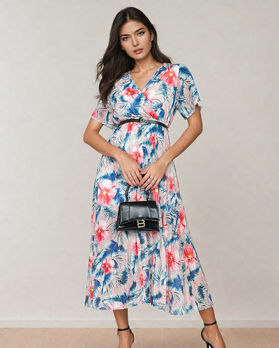 Royalfashion Robe midi plissée à motif floral pour femme