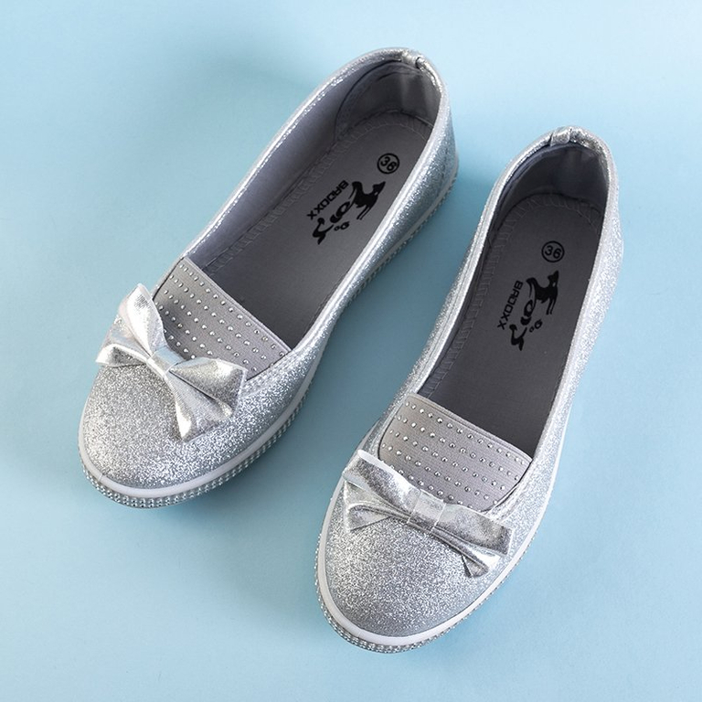 OUTLET Ballerines à paillettes argentées pour enfants avec décoration Nolla - Chaussures