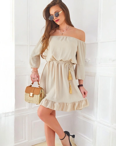 Robe mini femme Royalfashion épaules dénudées avec manches longues et strass