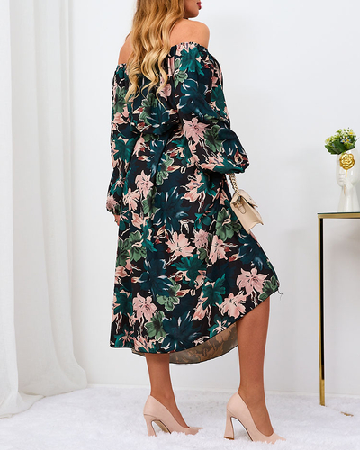 Royalfashion Robe longue à fleurs noires et vertes pour femme