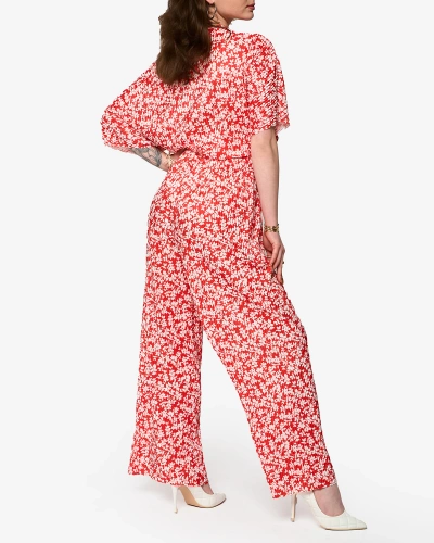 Ensemble plissé rouge à fleurs noires pour femme - Vêtements