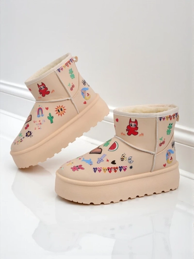Chaussures Doublées Callisto Angelico avec Dessins Enfantins sur Plateforme Beige