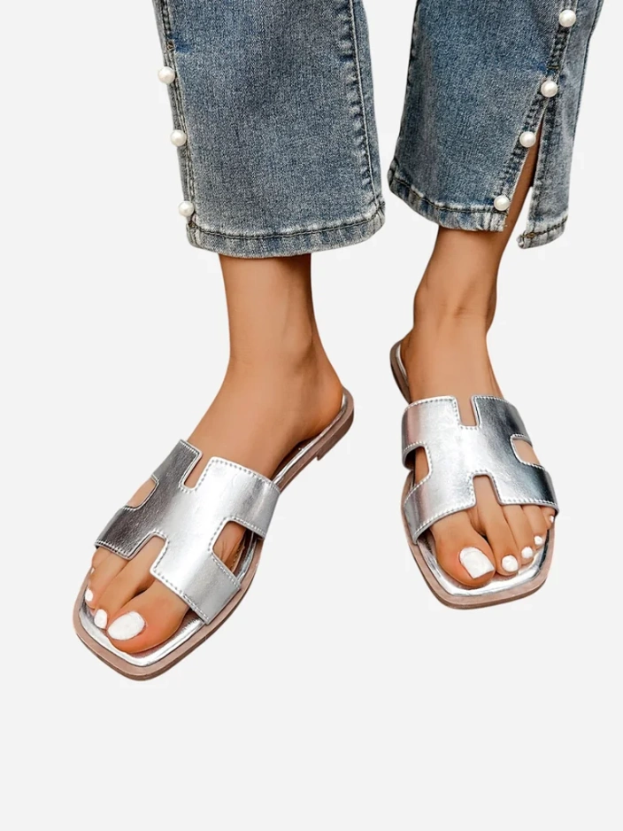 Royalfashion Tongs à semelle plate pour femmes Eval