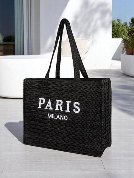 Royalfashion Grand Sac en Paille pour Femme Paris Milano Grand