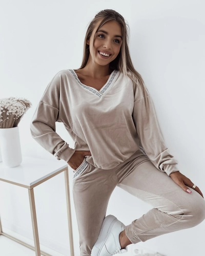 Royalfashion Beige Women's Sports Set with Zirconia