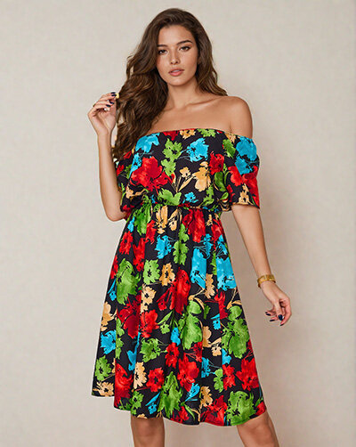 Royalfashion Mini robe femme à motifs a'la hiszpanka