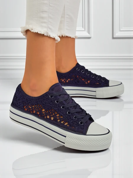 Baskets pour femmes Aureliana Marine en tissu ajouré à semelle plate