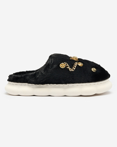 Royalfashion Pantoufles noires en fourrure pour femme avec ornements Erserra