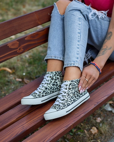 Royalfashion Baskets montantes beige et marron pour femme avec motif tendance Jungle Jive