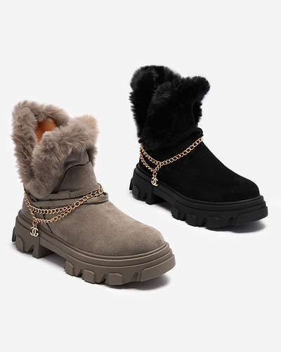 Bottes noires en daim écologique pour femmes avec chaîne Videric - Footwear