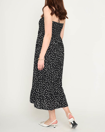 Robe midi noire à pois pour femme - Vêtements