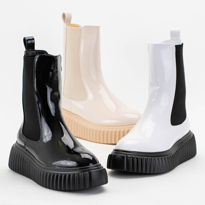 Boots femme laquées blanches Monka - Chaussures