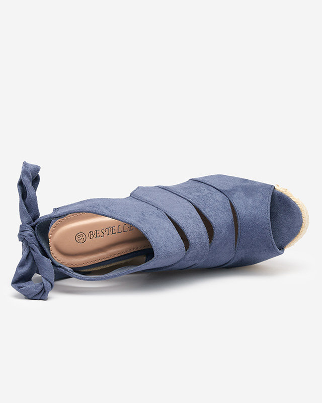 OUTLET Sandales pour femmes en daim écologique bleu sur le coin Evofi - Footwear